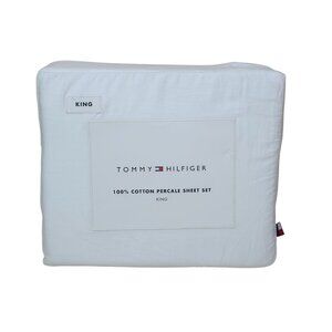 Tommy Hilfiger 100% Cotton Percale King Sheet Set White 200 Thread Count